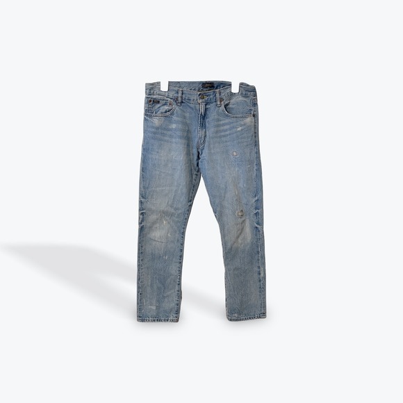 Polo Ralph‎ Lauren Varick Slim Straight Jeans Mens 32x30 Light Wash Distressed